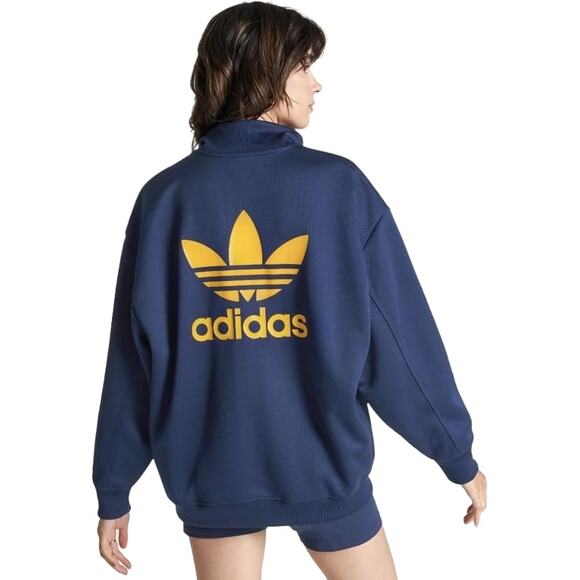 Adidas Originals Sweatshirt, Women's L-XL Blue, Adicolor Oversized Half Zip Crew - Picture 11 of 11